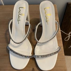 White Rhinestone High Heel Sandals from Lulus